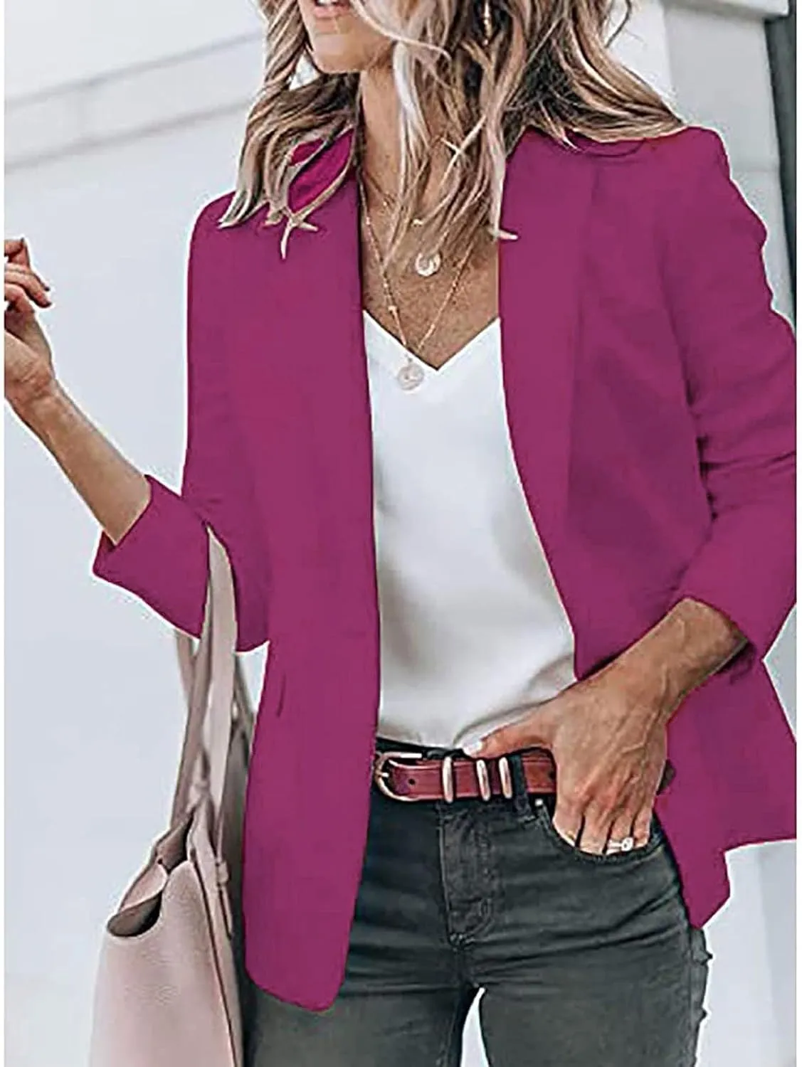 Womens 2024 Fall Casual Blazers Long Sleeve Lapel Open Front Button Work Business Lightweight Jackets with Pockets