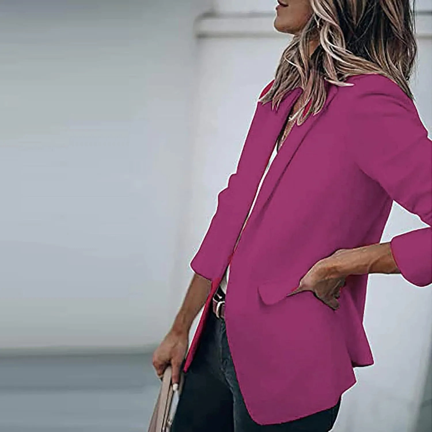 Womens 2024 Fall Casual Blazers Long Sleeve Lapel Open Front Button Work Business Lightweight Jackets with Pockets