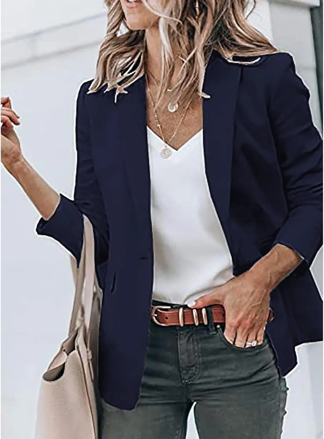 Womens 2024 Fall Casual Blazers Long Sleeve Lapel Open Front Button Work Business Lightweight Jackets with Pockets