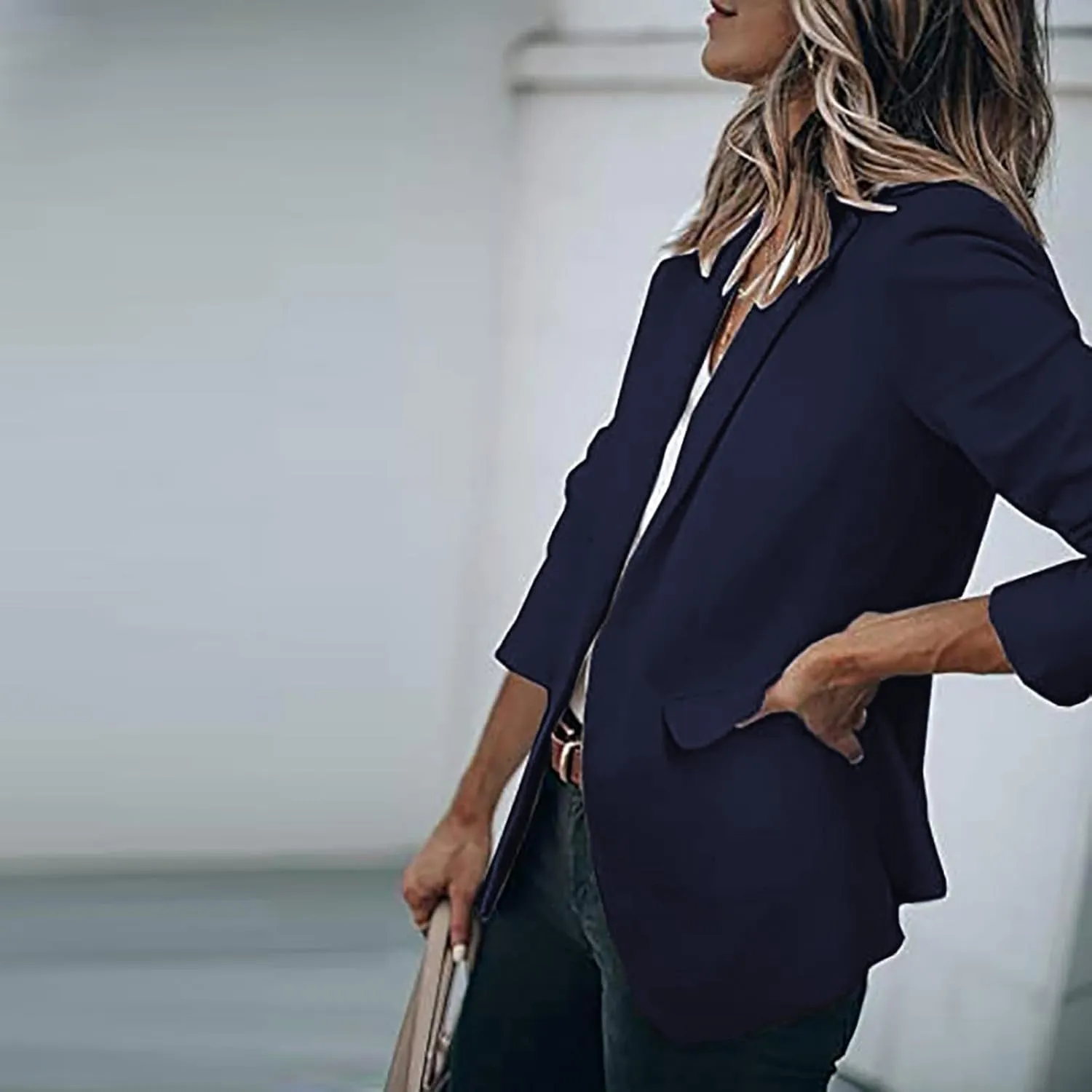 Womens 2024 Fall Casual Blazers Long Sleeve Lapel Open Front Button Work Business Lightweight Jackets with Pockets