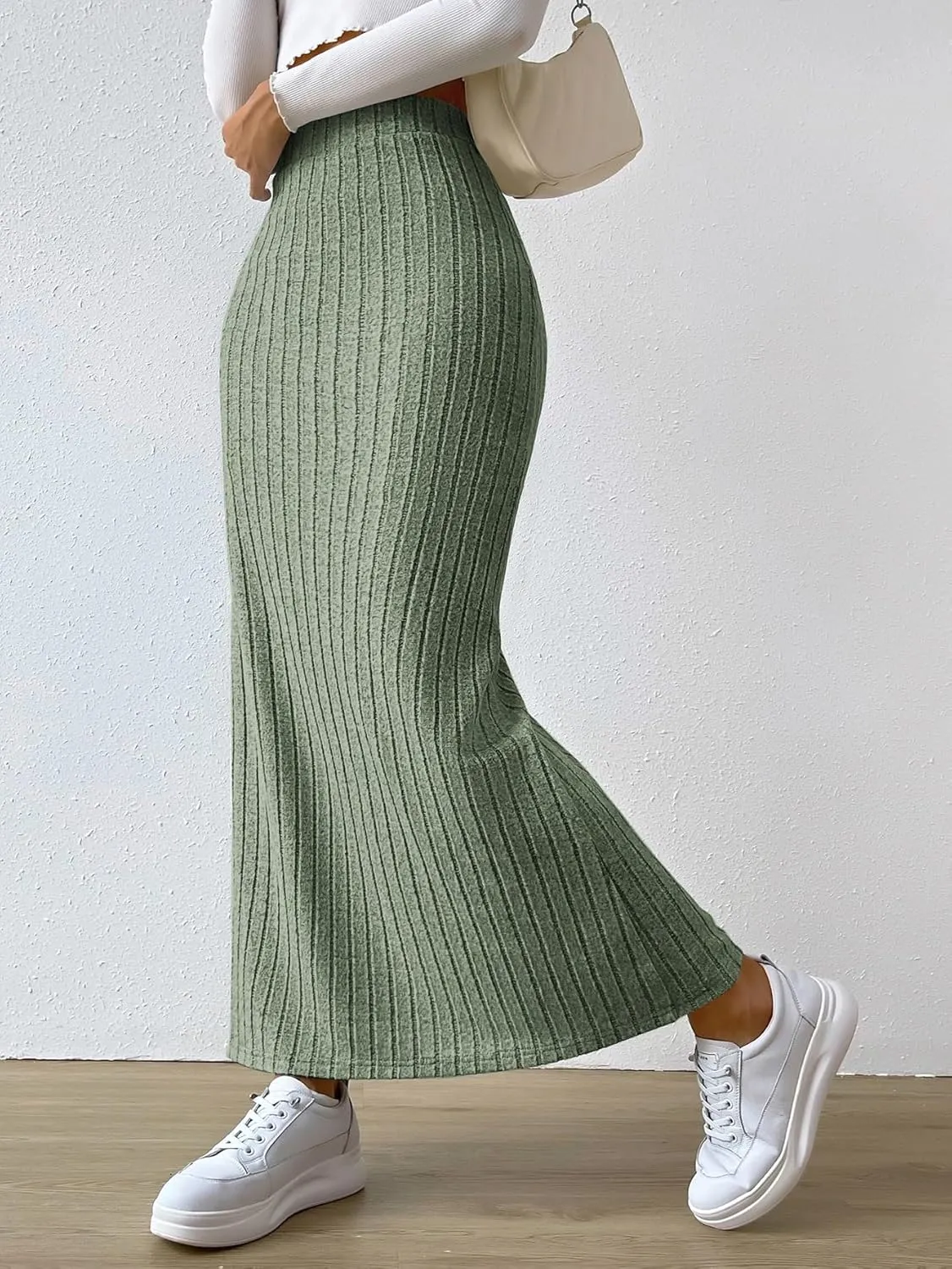 Women's 2025 Casual Maxi Long Skirts Slit Ribbed Knit High Waisted Casual Long Skirts