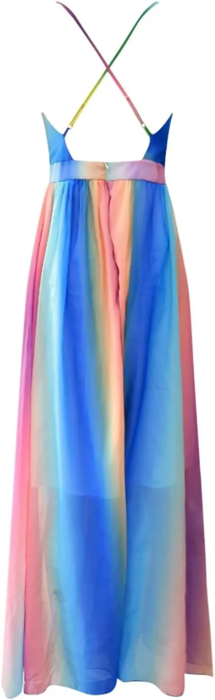Women's 2025 Summer Dress Sexy Deep V Rainbow Loose Coverup Maxi Dresses Sun Skirt for Women Church Work Dresses