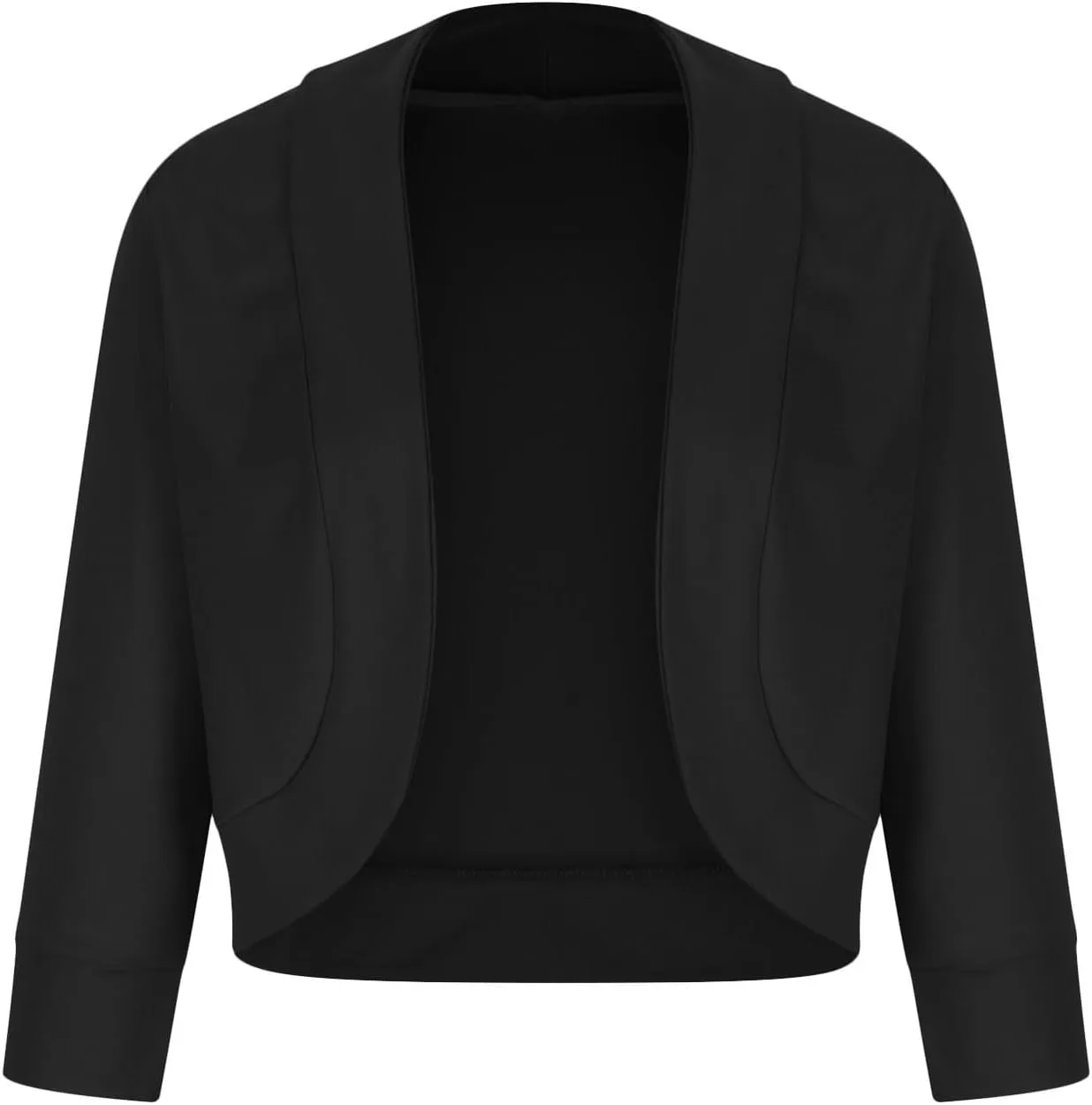 Womens 3/4 Sleeve Blazers Casual Open Front Cardigan Jackets Lightweight Collarless Cropped Work Office Blazer