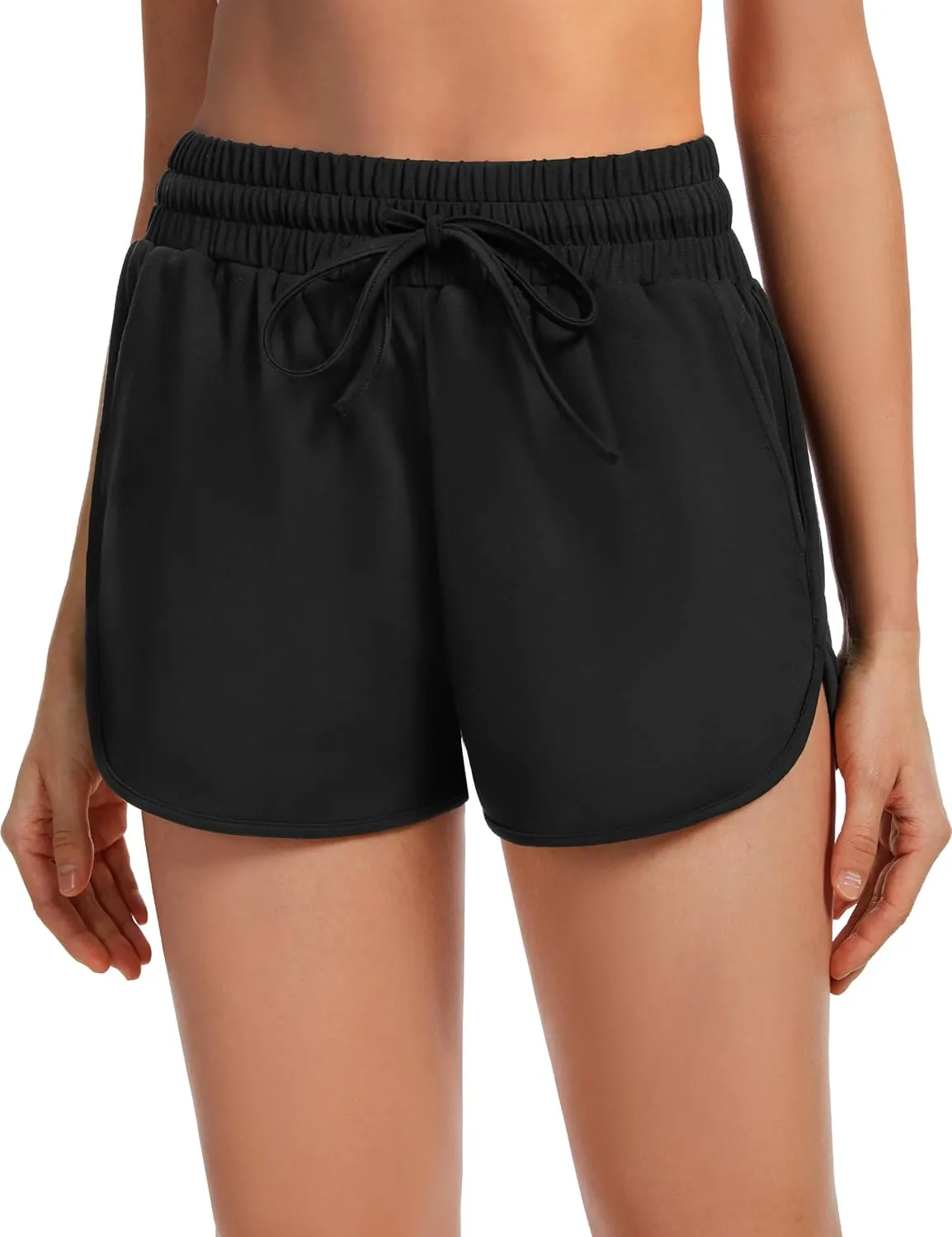 Women's Athletic Shorts High Waisted Running Workout Black Sporty Spandex Dolphin Shorts for Gym Yoga Pockets 2.5"
