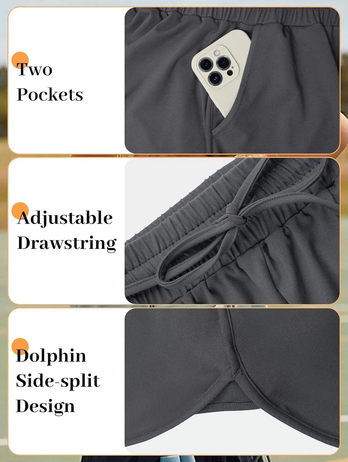 Women's Athletic Shorts High Waisted Running Workout Black Sporty Spandex Dolphin Shorts for Gym Yoga Pockets 2.5"