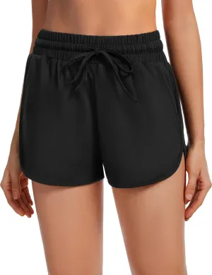 Women's Athletic Shorts High Waisted Running Workout Black Sporty Spandex Dolphin Shorts for Gym Yoga Pockets 2.5"