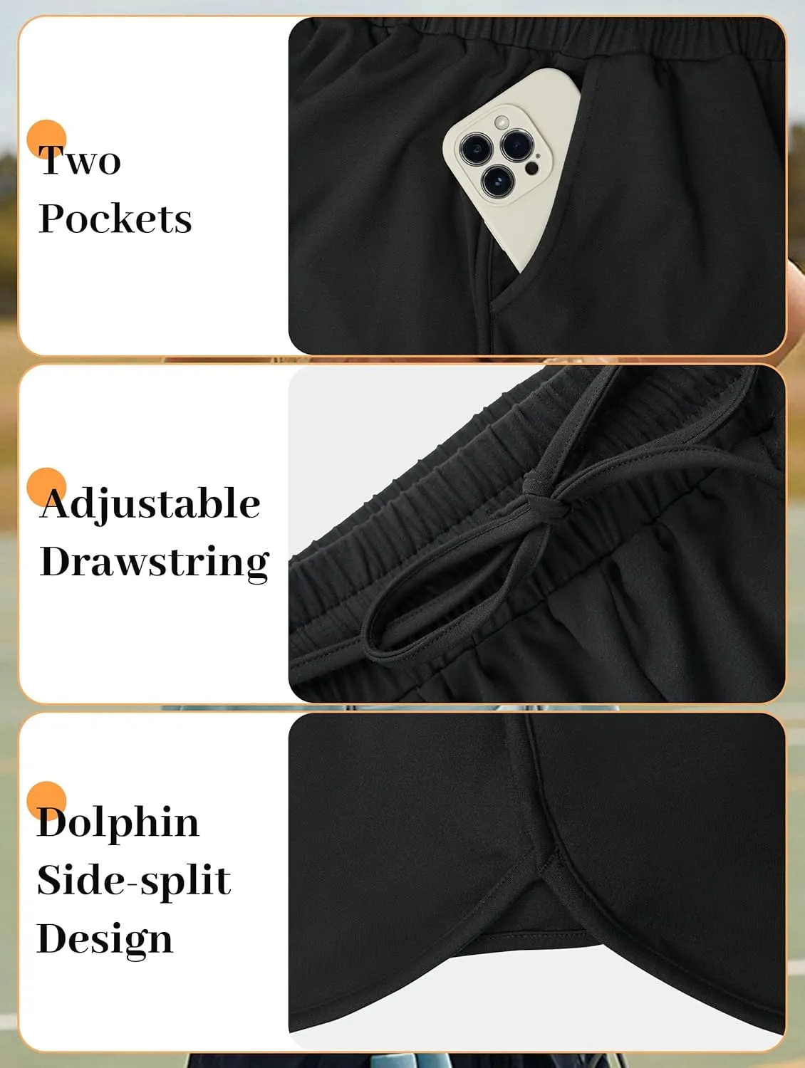 Women's Athletic Shorts High Waisted Running Workout Black Sporty Spandex Dolphin Shorts for Gym Yoga Pockets 2.5"