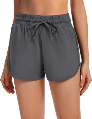 Women's Athletic Shorts High Waisted Running Workout Black Sporty Spandex Dolphin Shorts for Gym Yoga Pockets 2.5"