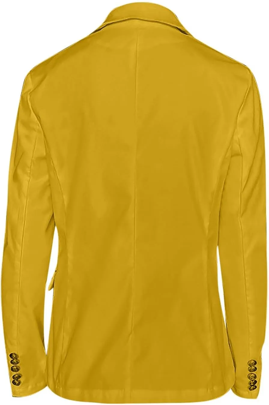 Women's Blazer Gold Casual Button Long Sleeve Work 0ffice Blazer Lightweight Open Front Lapel Jackets Trendy Clothes