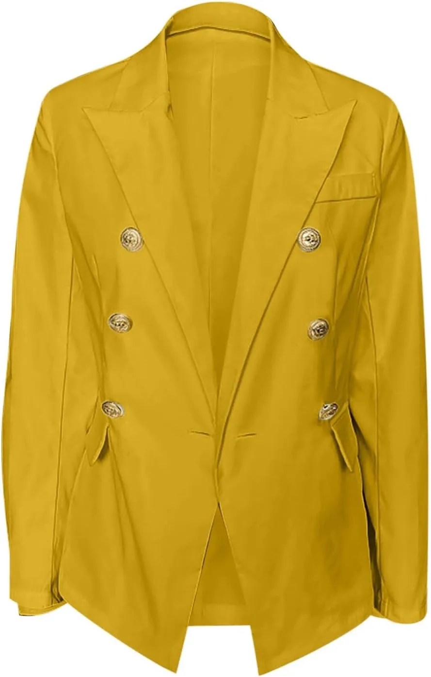 Women's Blazer Gold Casual Button Long Sleeve Work 0ffice Blazer Lightweight Open Front Lapel Jackets Trendy Clothes
