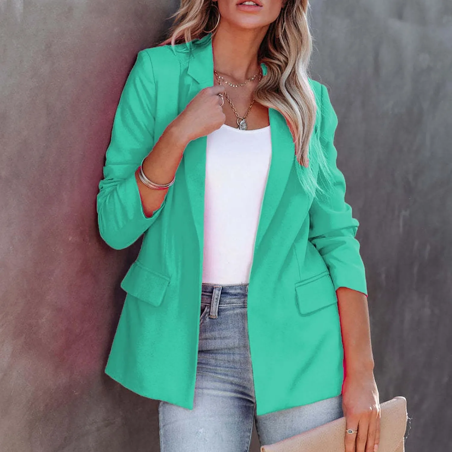 Womens Blazer Jackets Business Casual Long Sleeve Open Front Work Office Blazers Notch Collar Button Suit Jackets