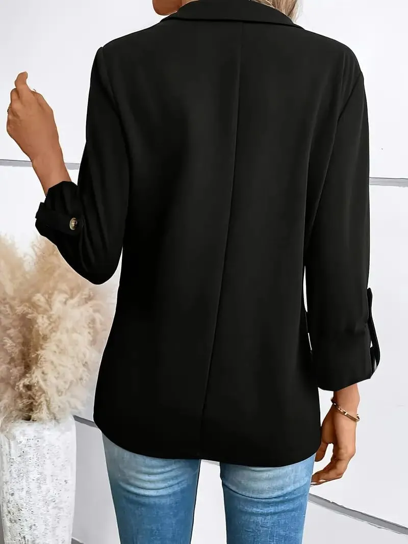 Womens Blazers Casual Lapel One Button Open Front 3/4 Sleeve Jackets Business Lightweight Plain Office Suit Jackets