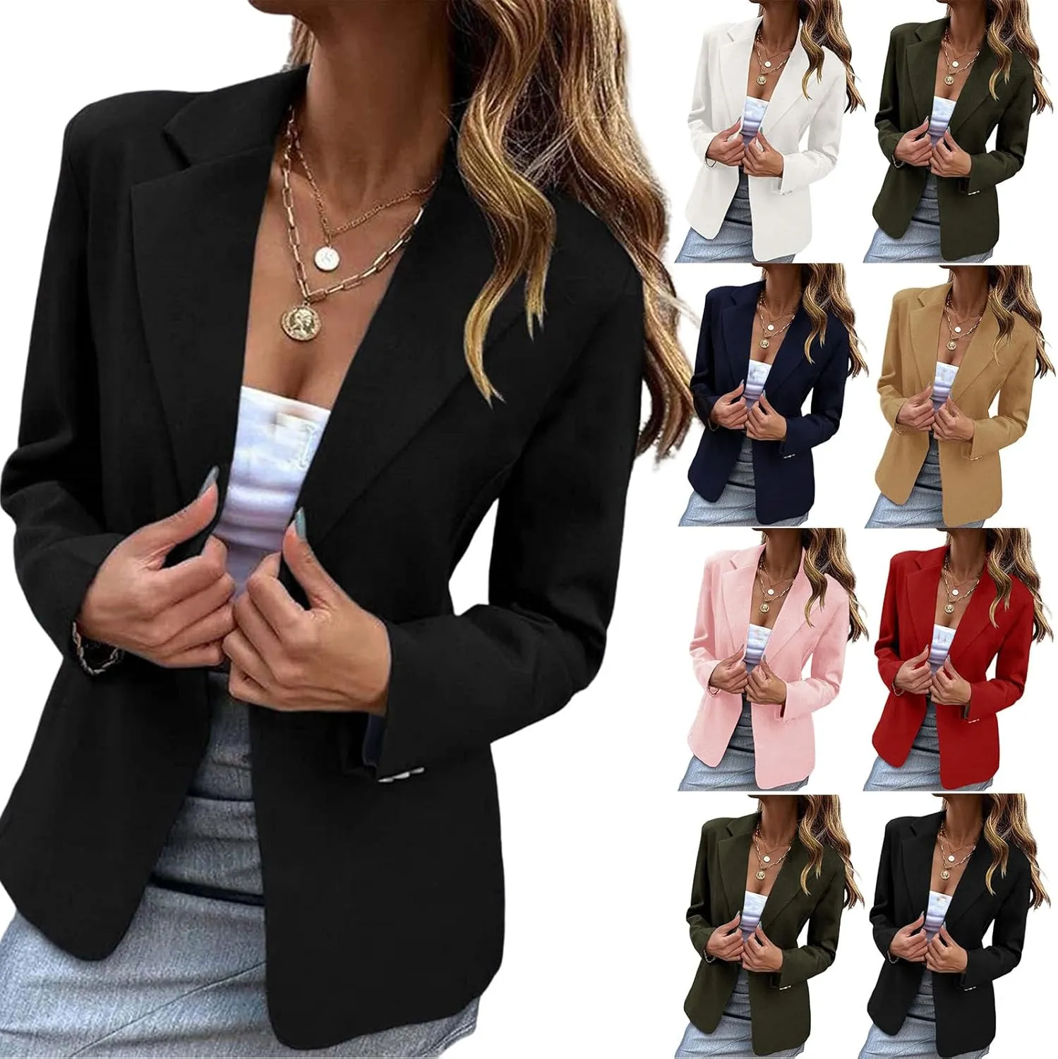 Womens Blazers Casual Lightweight Open Front Cardigan Suit Business Lapel Long Sleeve Work Office Blazer