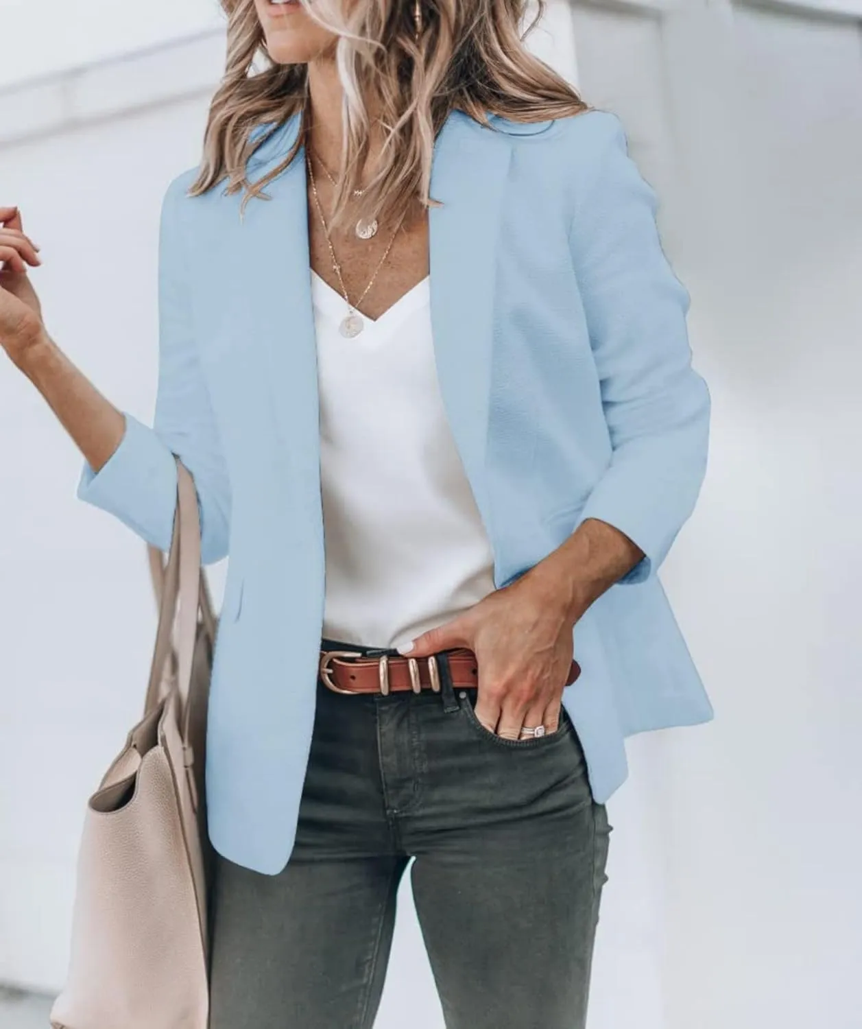 Womens Blazers Casual One Button Blazer Dressy Suit Jackets Long Sleeve Open Front Blazer with Pockets Fall Outfits