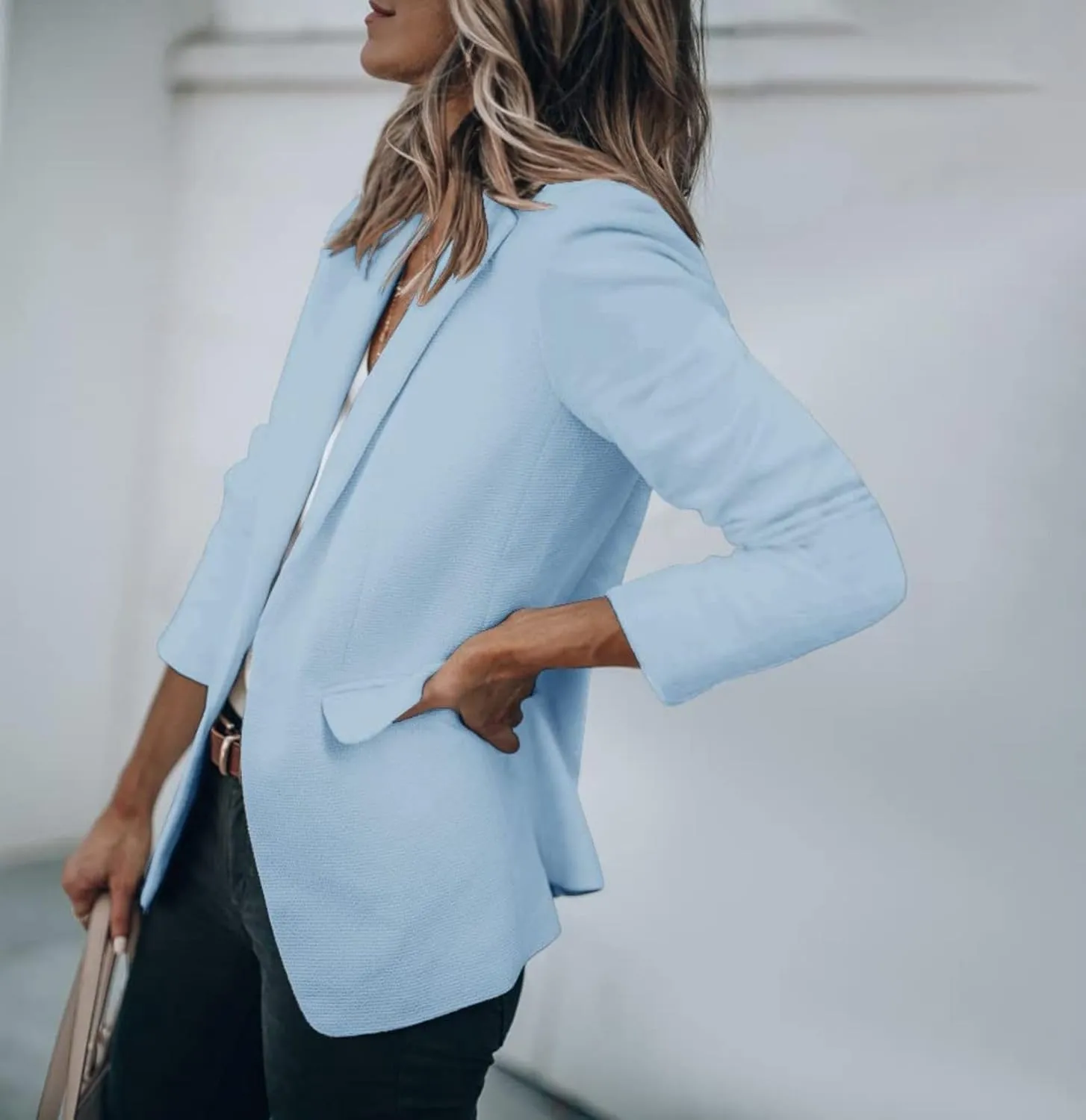 Womens Blazers Casual One Button Blazer Dressy Suit Jackets Long Sleeve Open Front Blazer with Pockets Fall Outfits