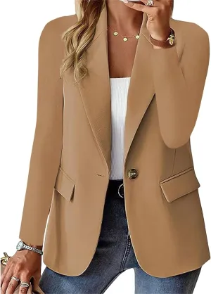 Womens Blazers for Work Casual Lapel Collar Long Sleeve Jackets One Button Dressy Blazers Business Office Outwear