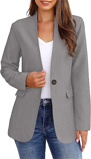 Womens Blazers for Work Casual Lapel Collar Long Sleeve Jackets One Button Dressy Blazers Business Office Outwear