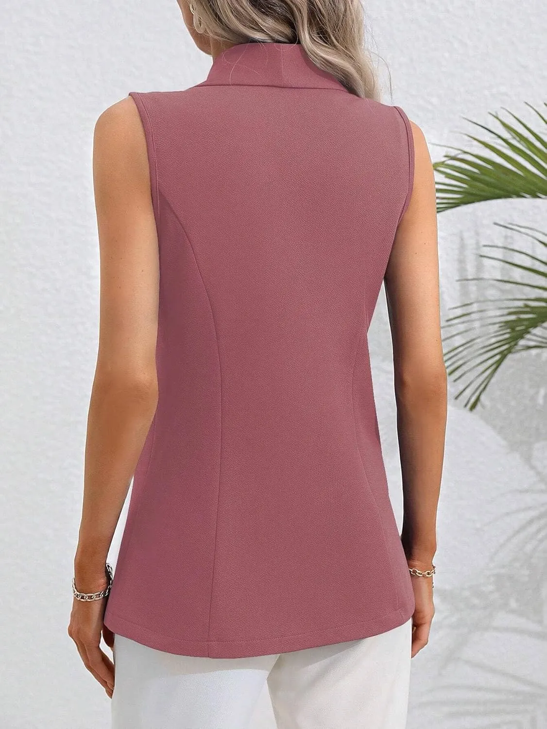 Womens Blazers for Work Casual Lapel One Button Sleeveless Jackets Business Loose Open Front Work Office Suit Vests