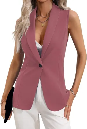 Womens Blazers for Work Casual Lapel One Button Sleeveless Jackets Business Loose Open Front Work Office Suit Vests