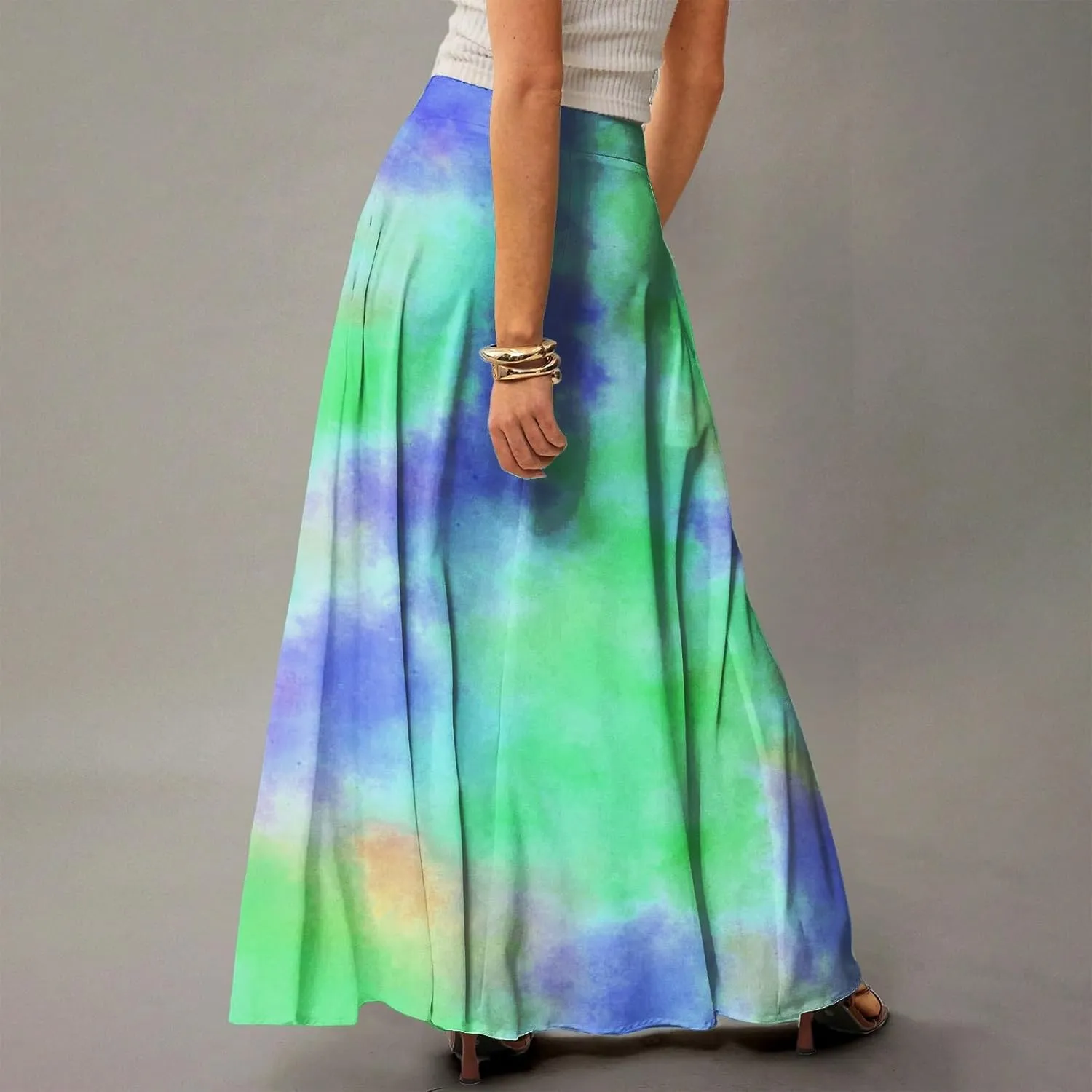 Women's Boho Dresses 2025 Floral Skirt Casual Elastic High Waist Maxi Skirts Flowy A Line Beach Long Skirt, S-2XL