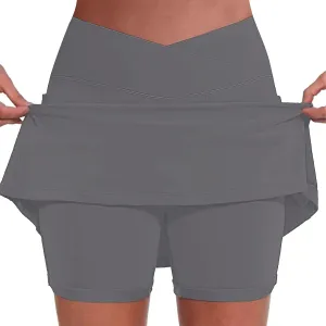 Women's Boho Skirts 2025 Summer Athletic Loose Trendy Drawstring Solid Color Yoga Fitness Tennis Skirt, S-5XL