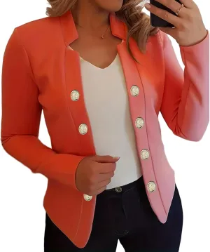 Women's Business Blazers Casual Long Sleeve Office Blazers Trendy Solid Color Gold Button Open Front Suit Jackets