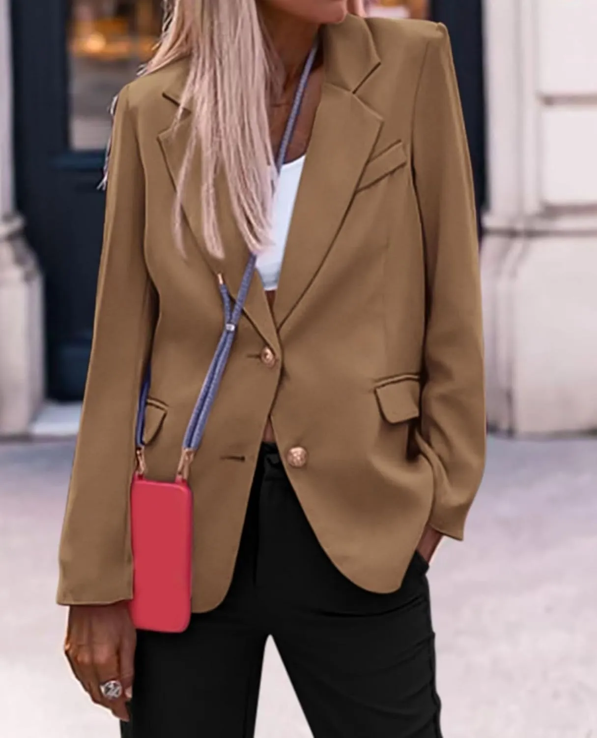 Women's Business Blazers Casual Long Sleeve V Neck Work Office Blazer Elegant Loose Button Blazers with Pockets