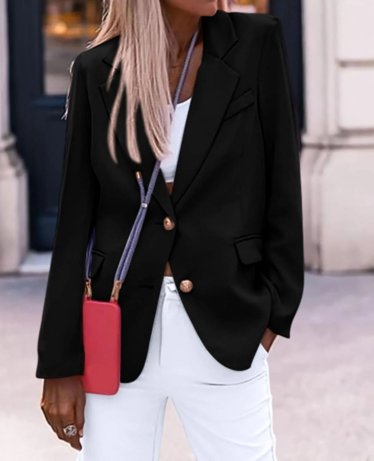 Women's Business Blazers Casual Long Sleeve V Neck Work Office Blazer Elegant Loose Button Blazers with Pockets