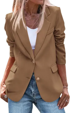 Women's Business Blazers Casual Long Sleeve V Neck Work Office Blazer Elegant Loose Button Blazers with Pockets