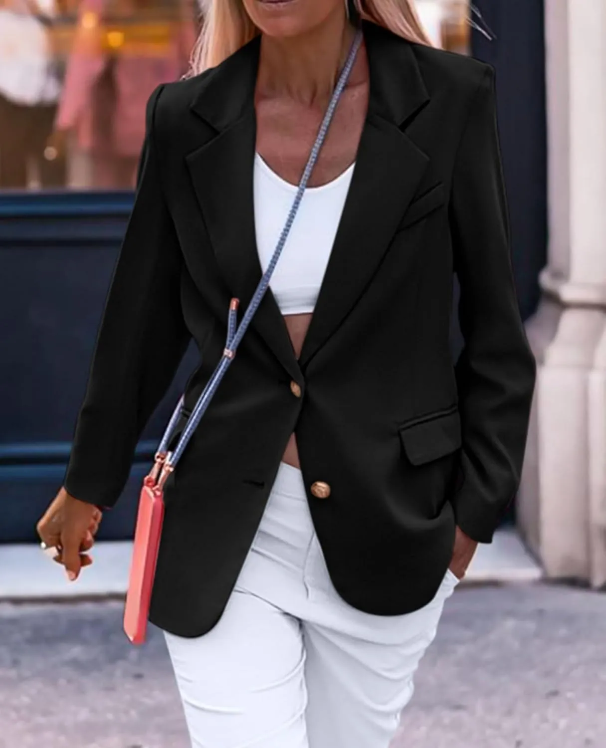 Women's Business Blazers Casual Long Sleeve V Neck Work Office Blazer Elegant Loose Button Blazers with Pockets