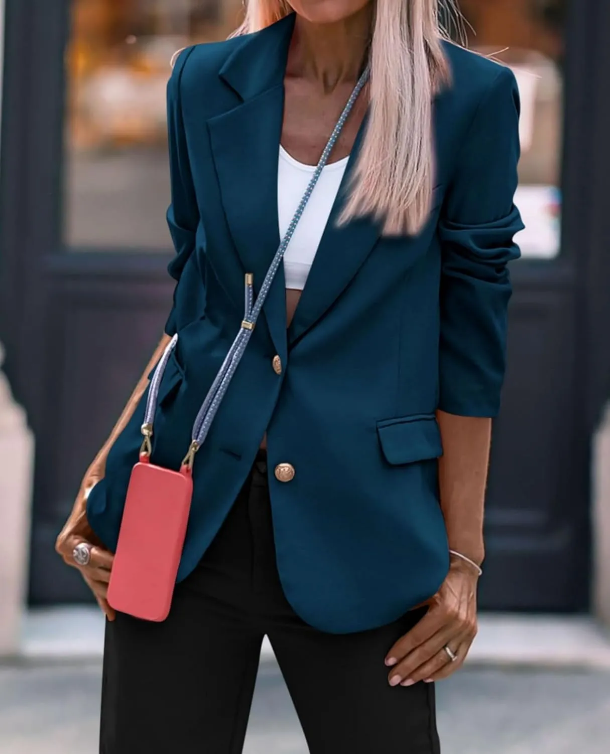Women's Business Blazers Casual Long Sleeve V Neck Work Office Blazer Elegant Loose Button Blazers with Pockets