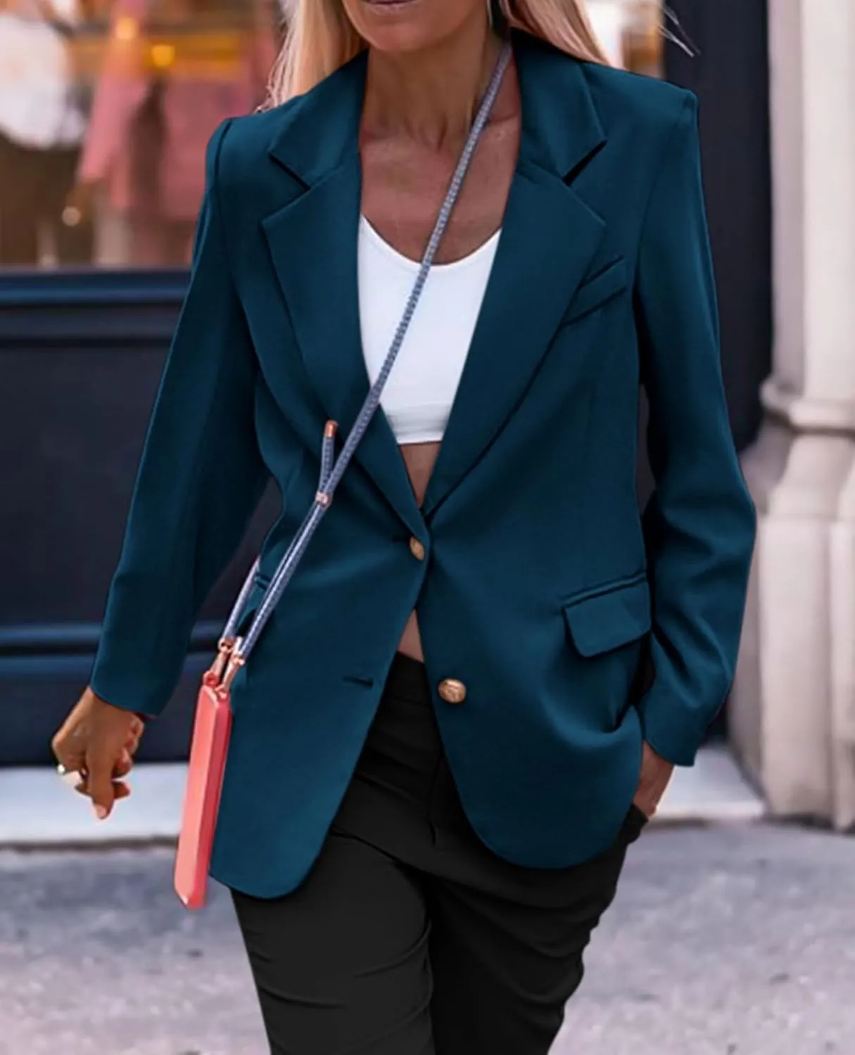 Women's Business Blazers Casual Long Sleeve V Neck Work Office Blazer Elegant Loose Button Blazers with Pockets