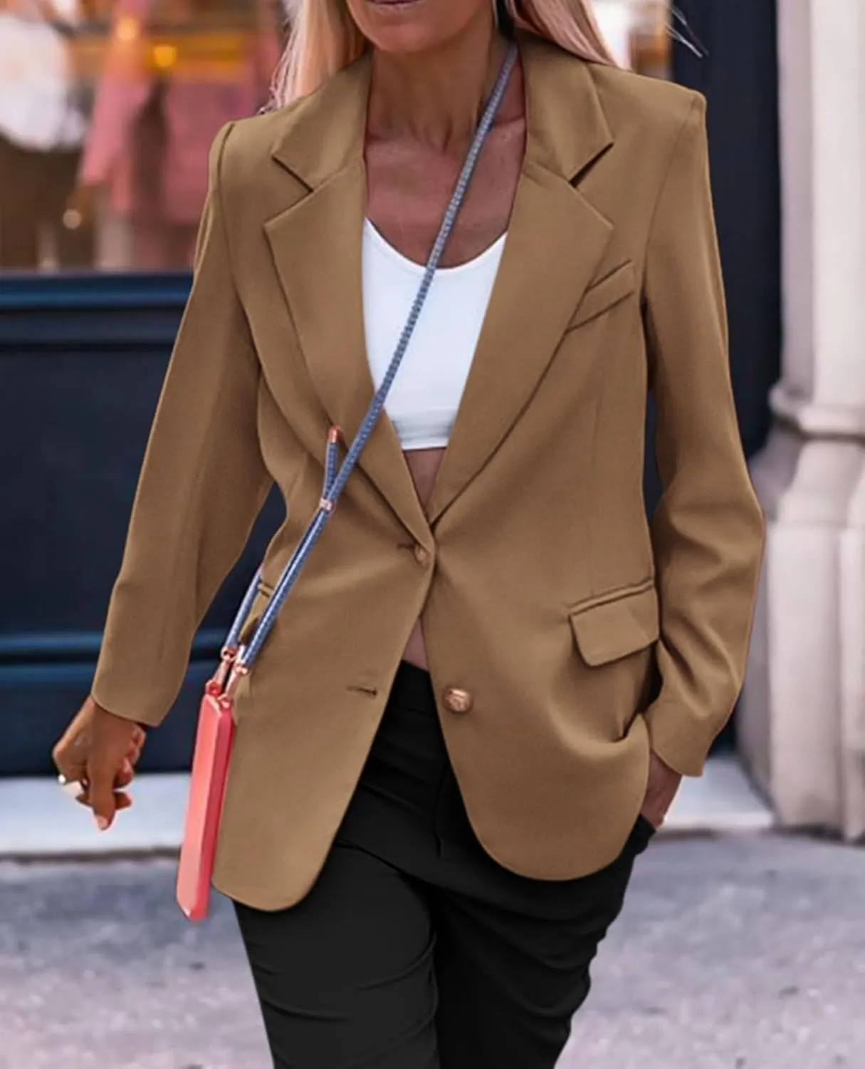 Women's Business Blazers Casual Long Sleeve V Neck Work Office Blazer Elegant Loose Button Blazers with Pockets
