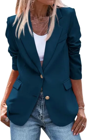 Women's Business Blazers Casual Long Sleeve V Neck Work Office Blazer Elegant Loose Button Blazers with Pockets