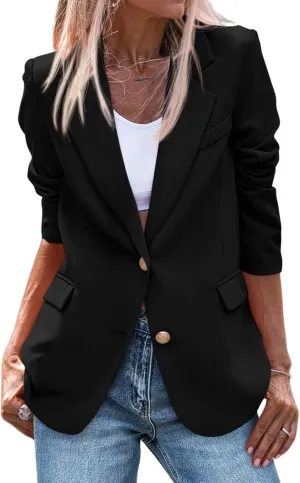 Women's Business Blazers Casual Long Sleeve V Neck Work Office Blazer Elegant Loose Button Blazers with Pockets