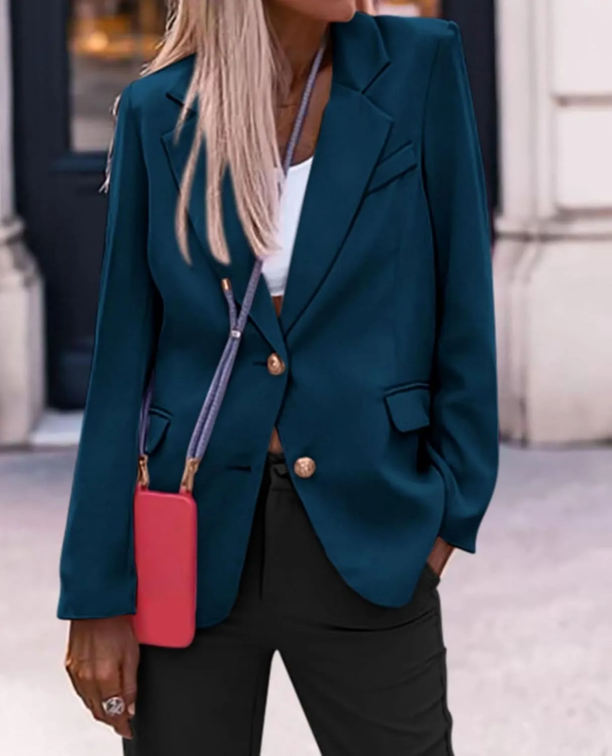 Women's Business Blazers Casual Long Sleeve V Neck Work Office Blazer Elegant Loose Button Blazers with Pockets