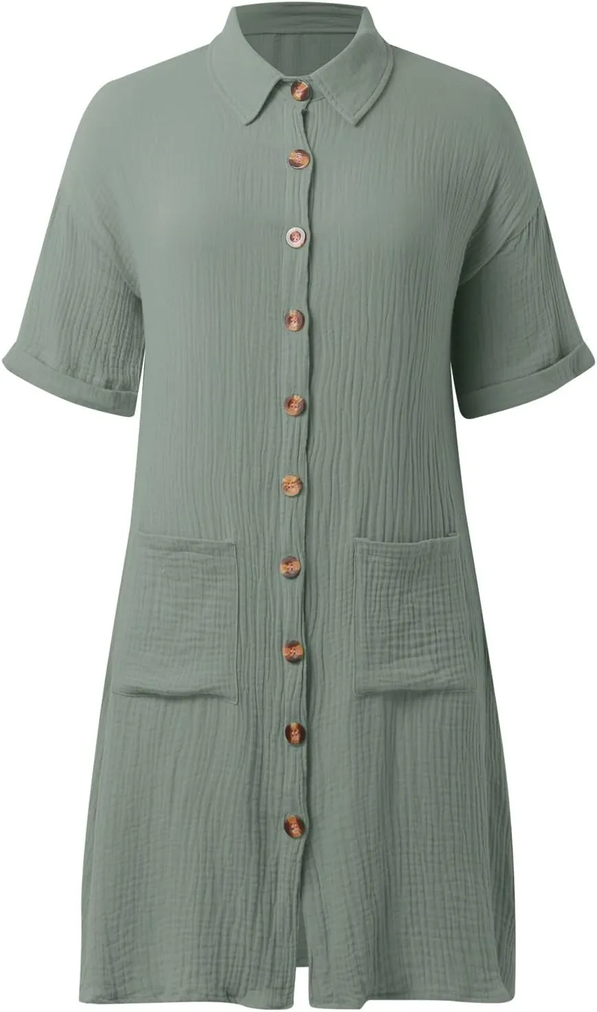 Womens Button Down Shirt Dress Summer Casual Short Sleeve Shirt Dress Beach Cover Up Loose Tunic Dresses with Pockets