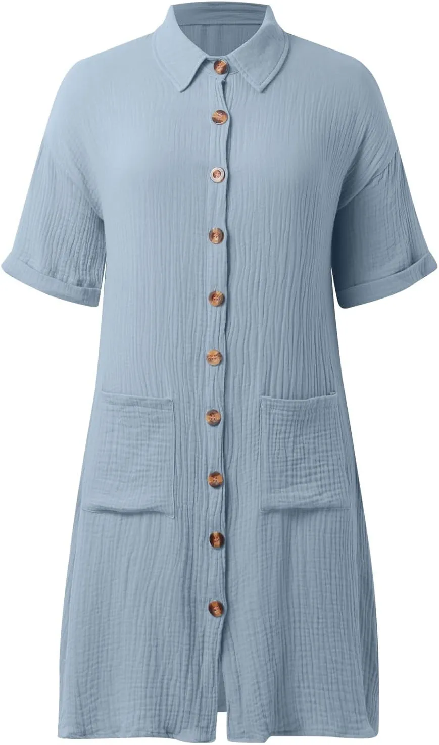 Womens Button Down Shirt Dress Summer Casual Short Sleeve Shirt Dress Beach Cover Up Loose Tunic Dresses with Pockets