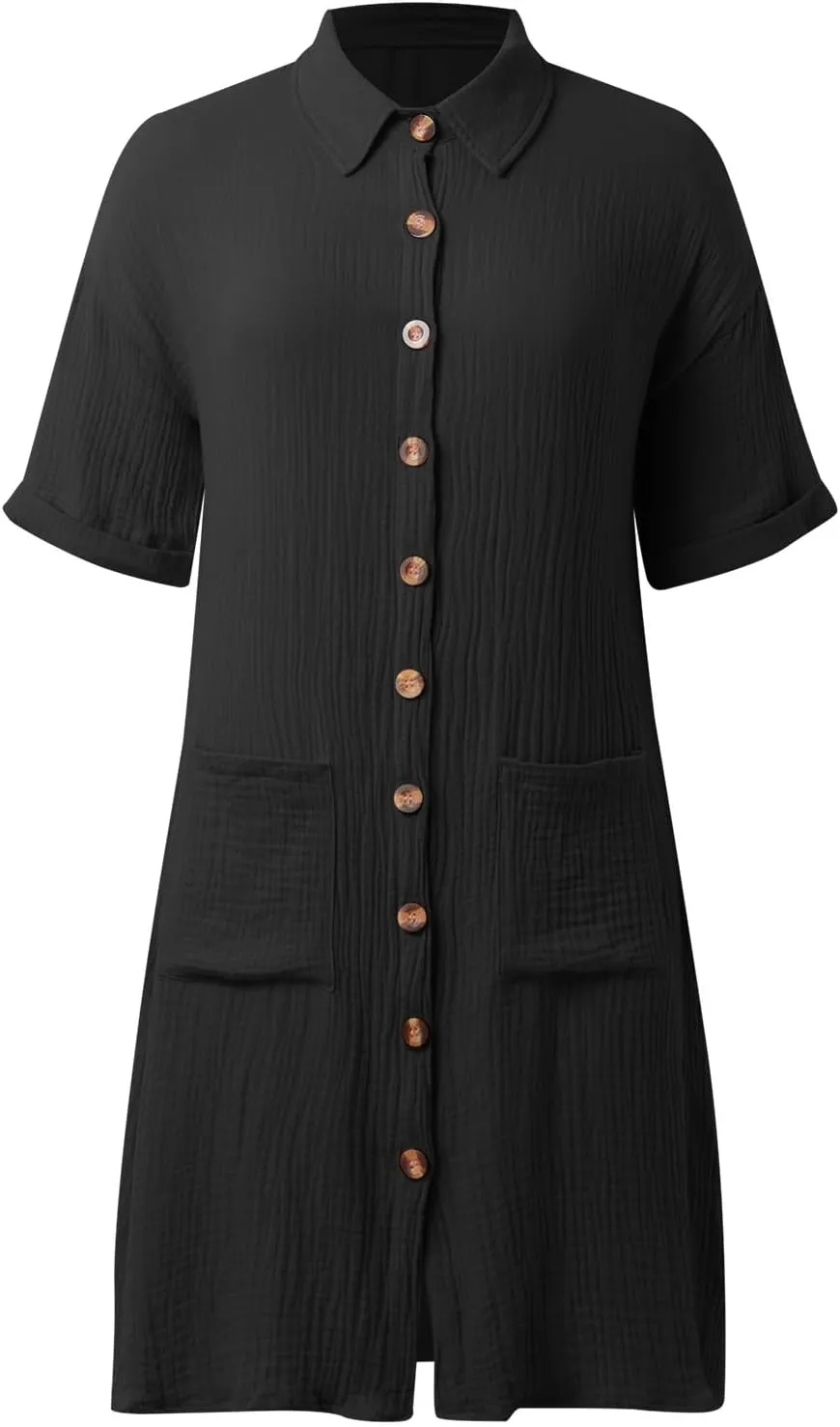 Womens Button Down Shirt Dress Summer Casual Short Sleeve Shirt Dress Beach Cover Up Loose Tunic Dresses with Pockets