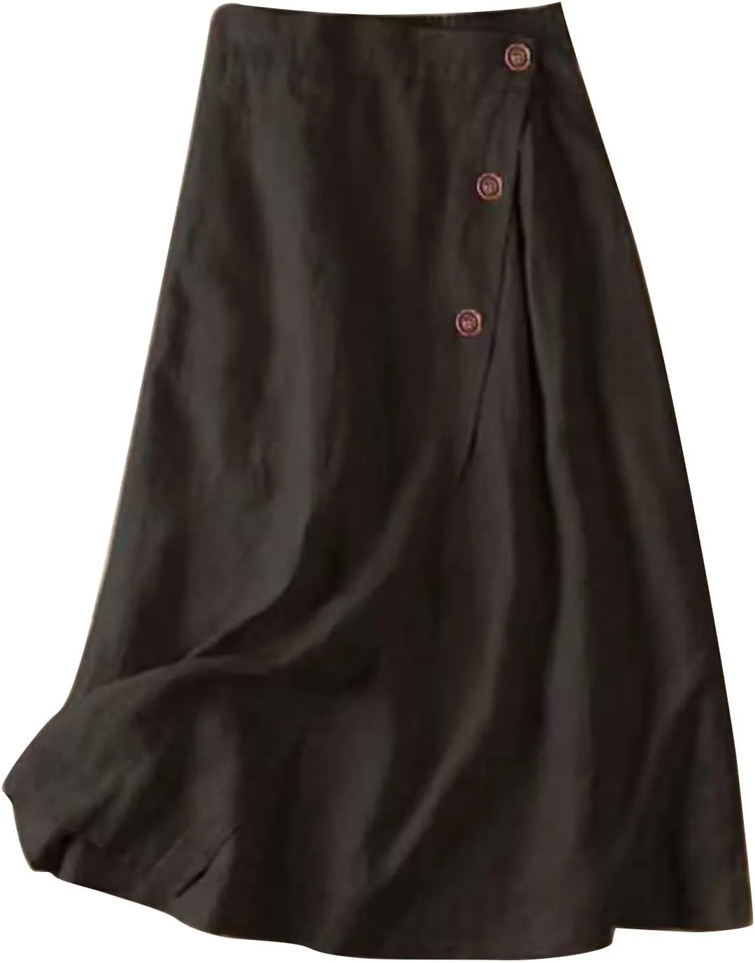 Womens Button Front Flowy Maxi Skirt A Line Cotton Linen Side Slit Summer Casual Loose Fit Pleated Long Skirts
