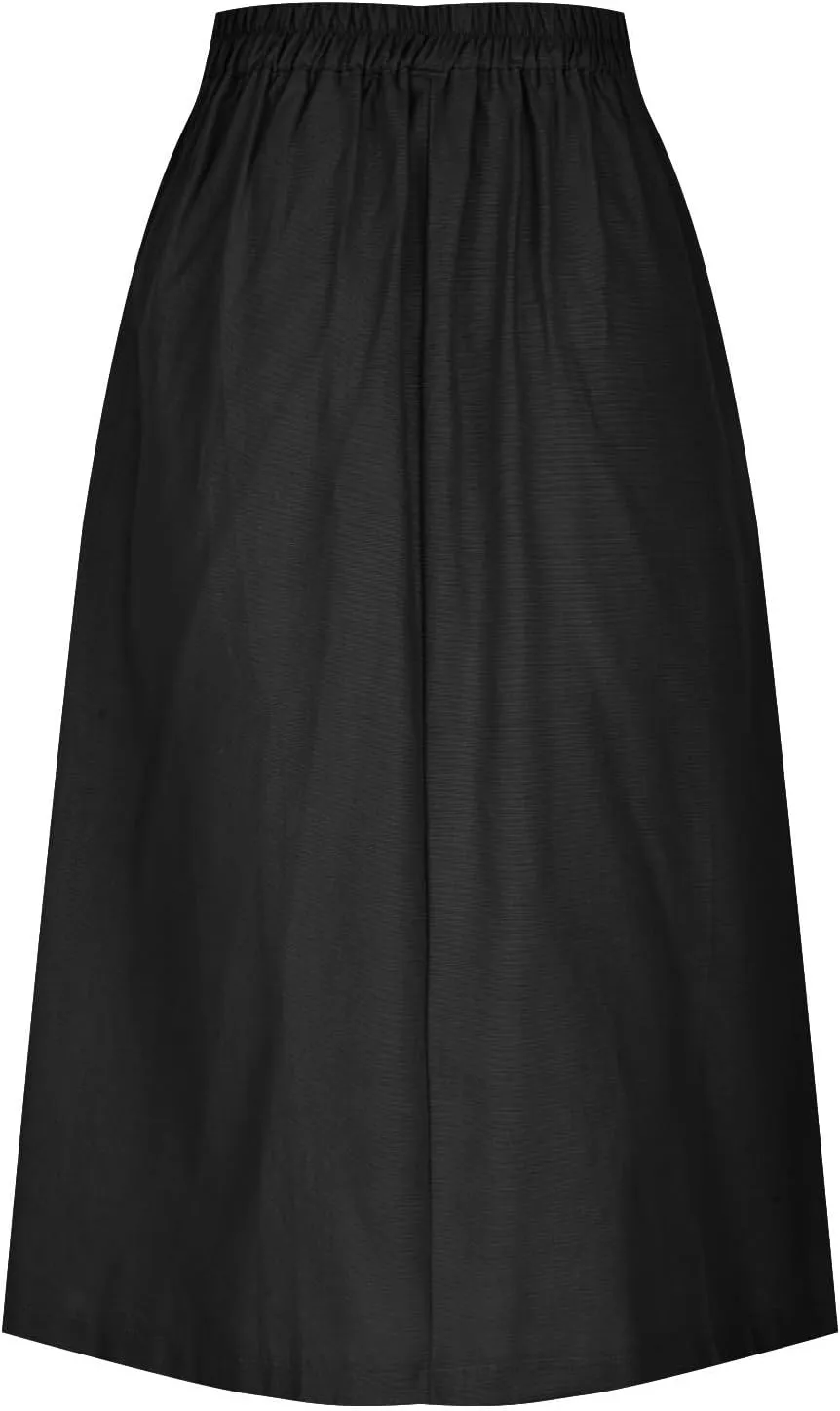 Womens Button Front Flowy Maxi Skirt A Line Cotton Linen Side Slit Summer Casual Loose Fit Pleated Long Skirts