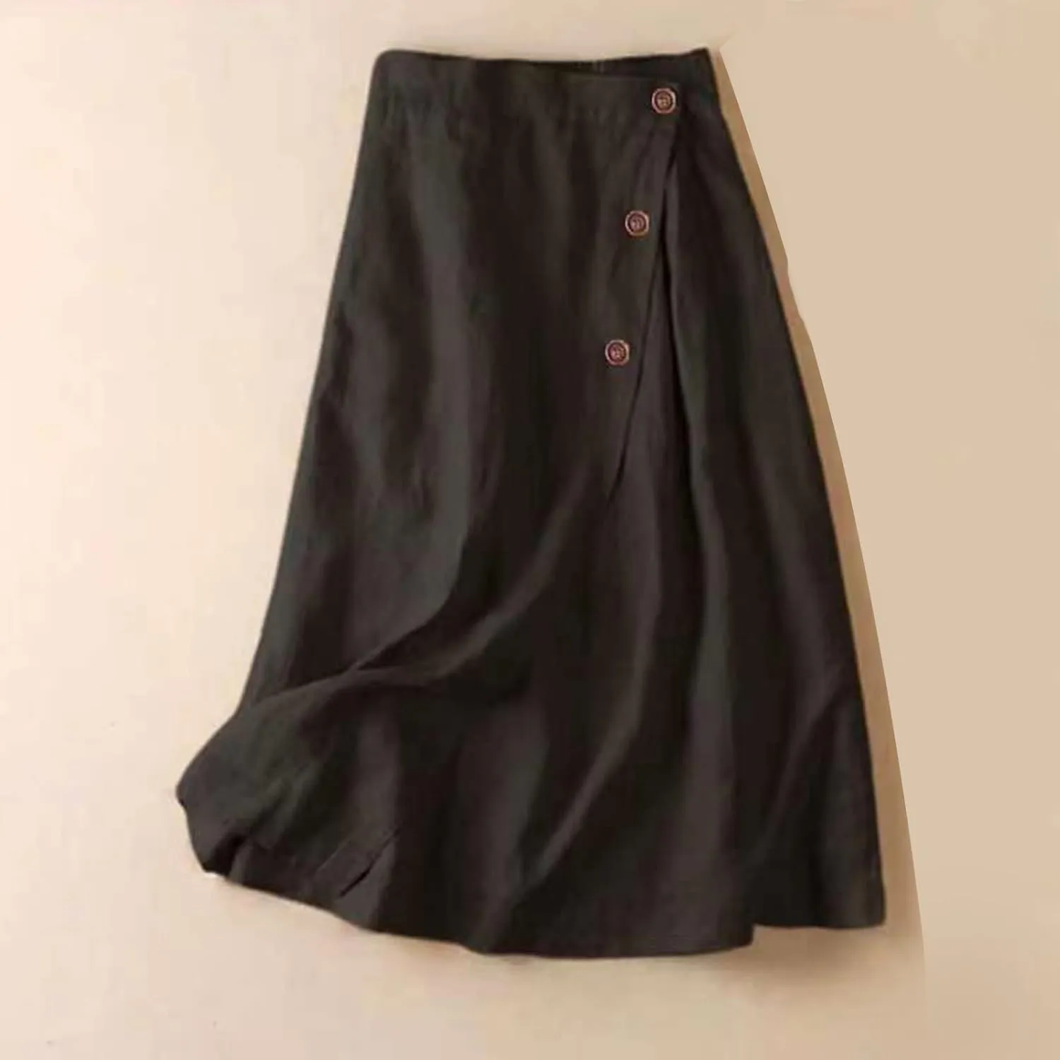 Womens Button Front Flowy Maxi Skirt A Line Cotton Linen Side Slit Summer Casual Loose Fit Pleated Long Skirts