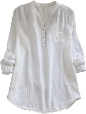 Womens Button Up Shirt Solid Short Sleeve Linen Summer Casual Basic Blouse Tops Loose Tee Shirt