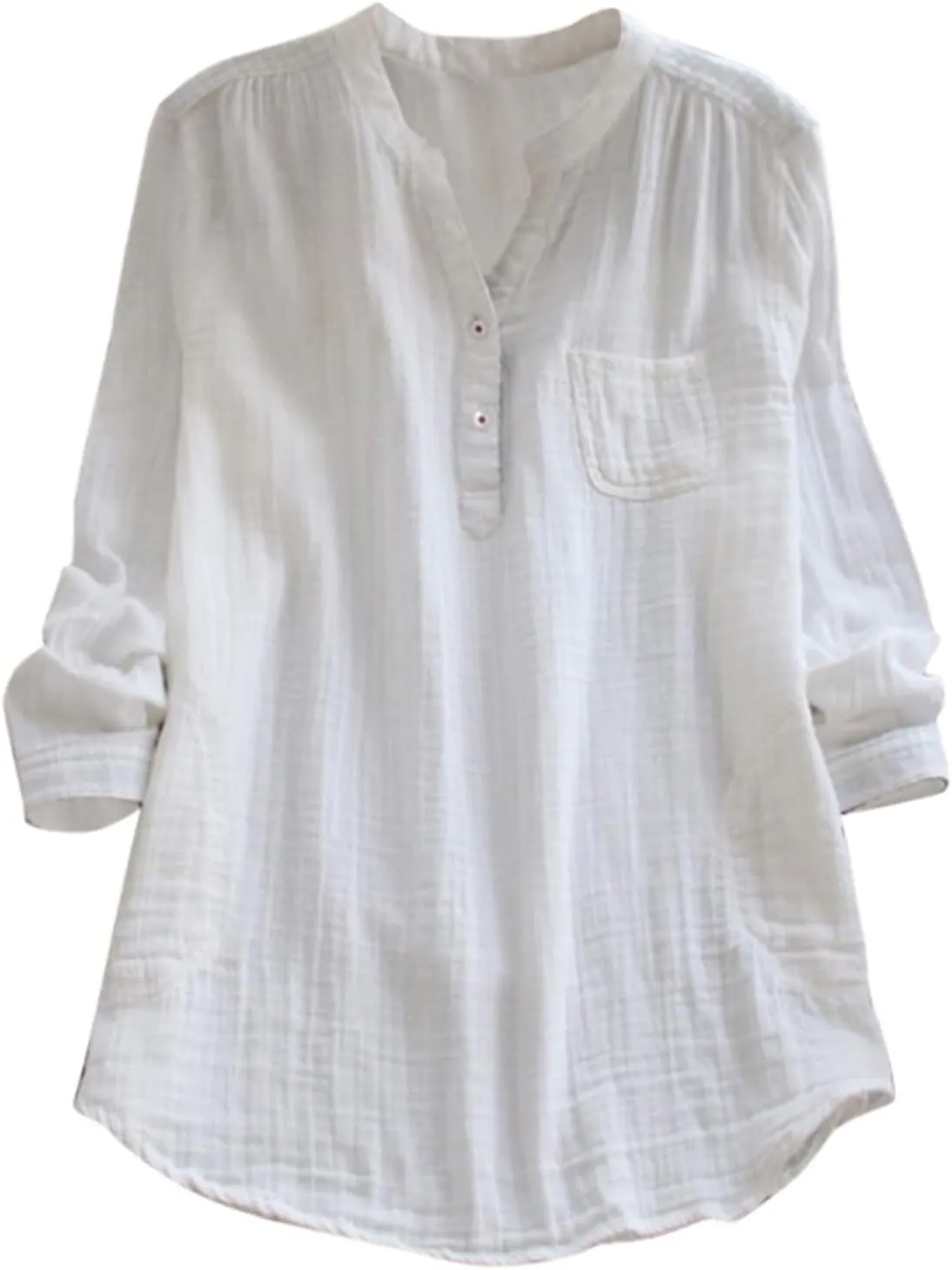 Womens Button Up Shirt Solid Short Sleeve Linen Summer Casual Basic Blouse Tops Loose Tee Shirt