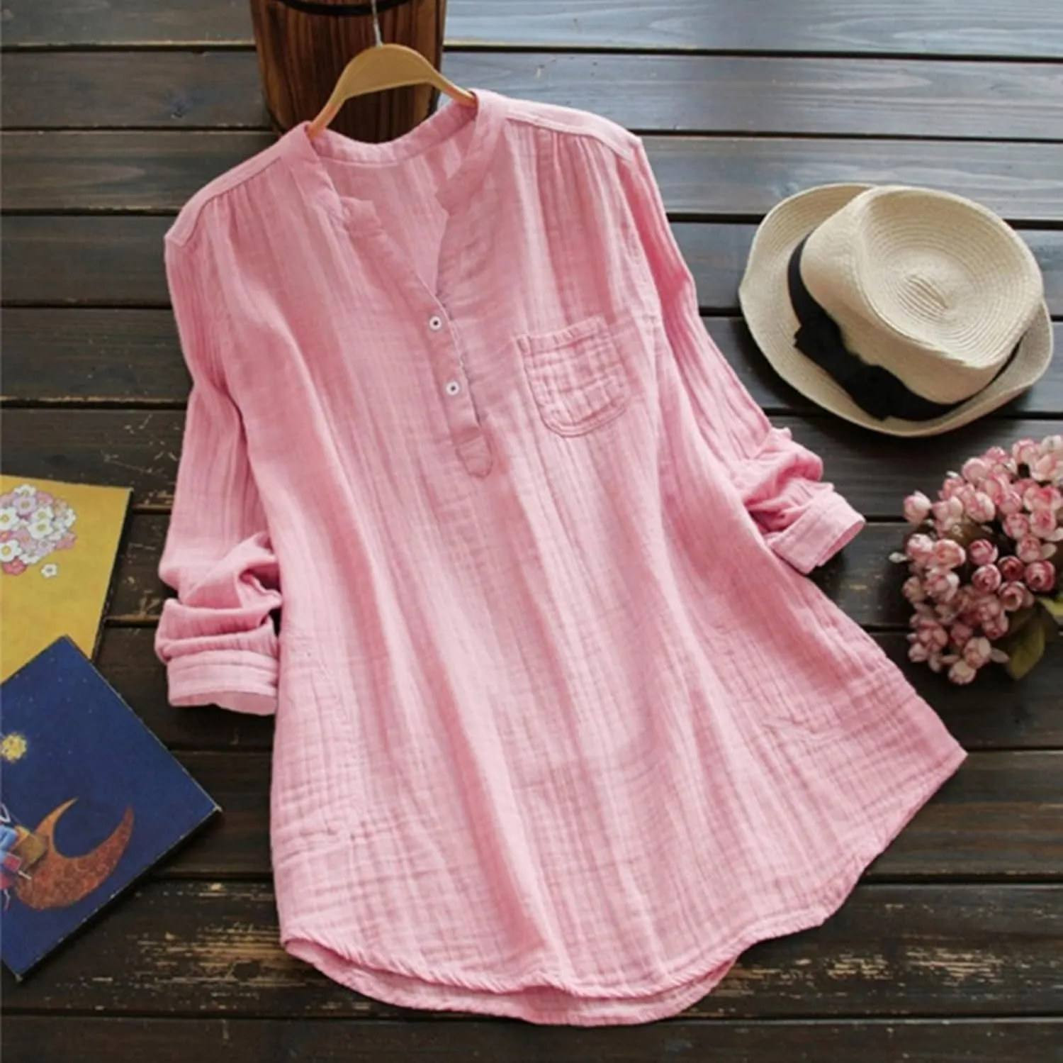 Womens Button Up Shirt Solid Short Sleeve Linen Summer Casual Basic Blouse Tops Loose Tee Shirt