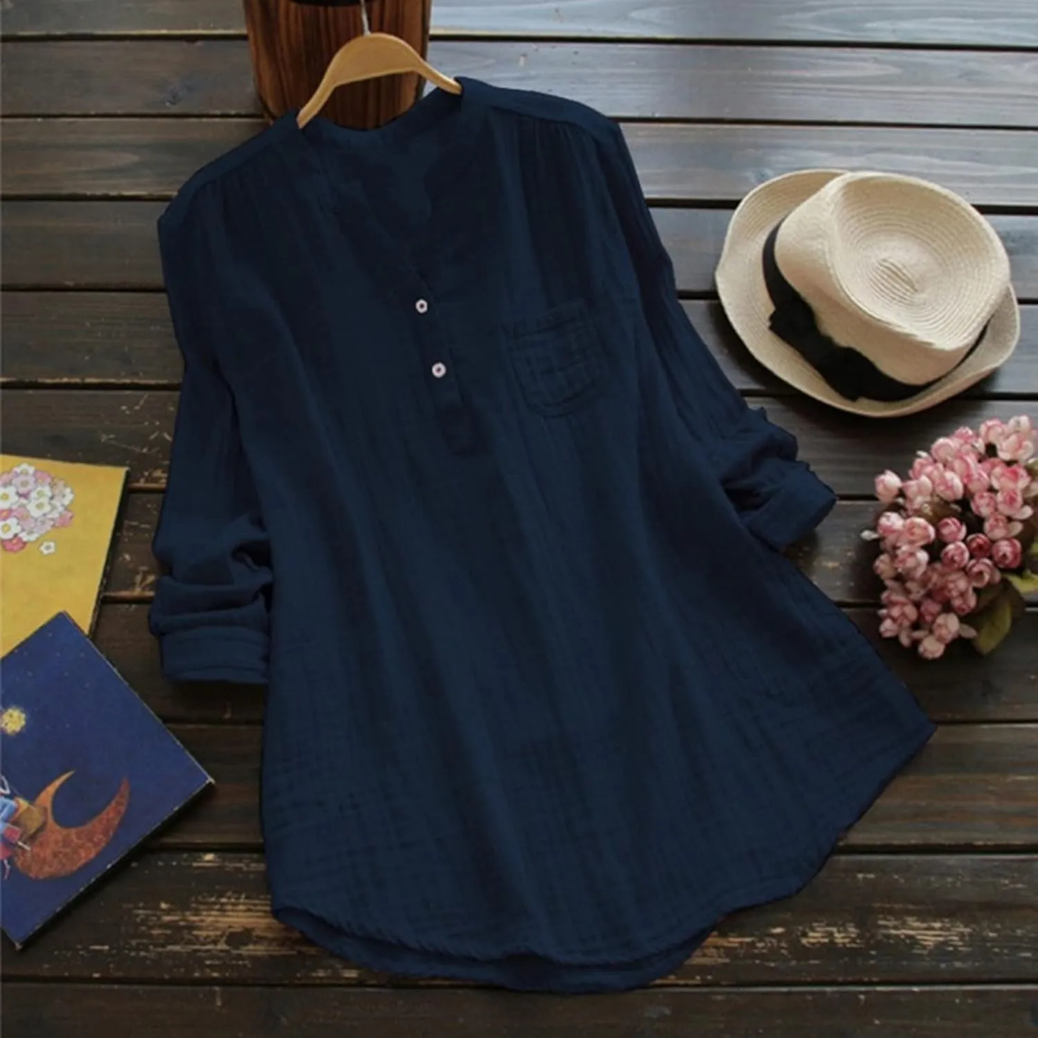Womens Button Up Shirt Solid Short Sleeve Linen Summer Casual Basic Blouse Tops Loose Tee Shirt