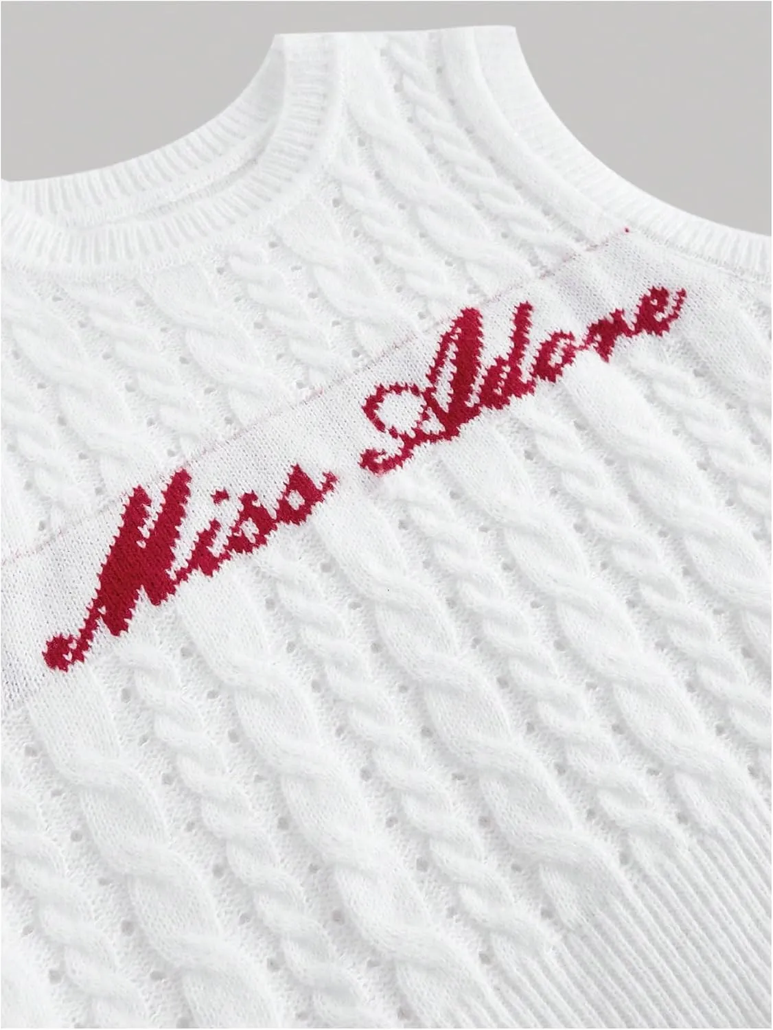 Women's Cable Knit Sweater Vest Crewneck Sleeveless Letter Print Graphic Knit Tops