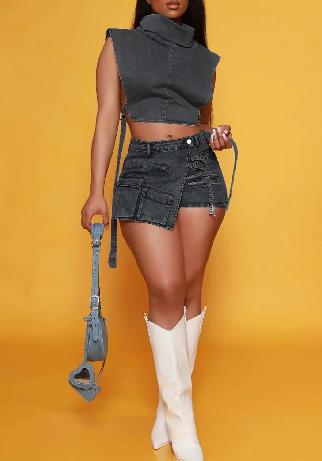 Womens Cargo Jean Shorts Y2K Mini Shorts Zip up High Waisted Stretch Denim Shorts with Pockets