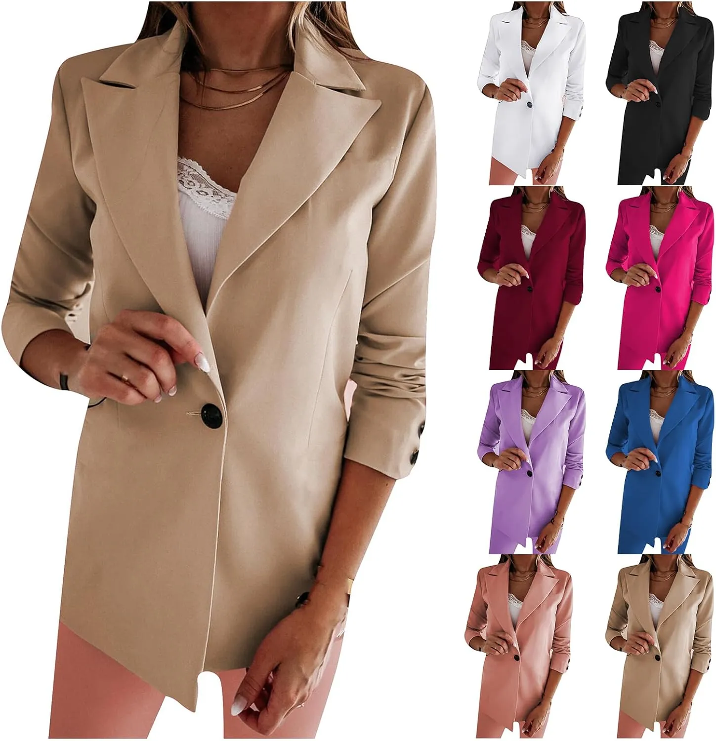 Womens Casual Blazer Button Down Lapel Long Sleeve Jackets Open Front Work Office Jacket Bussiness Blazer