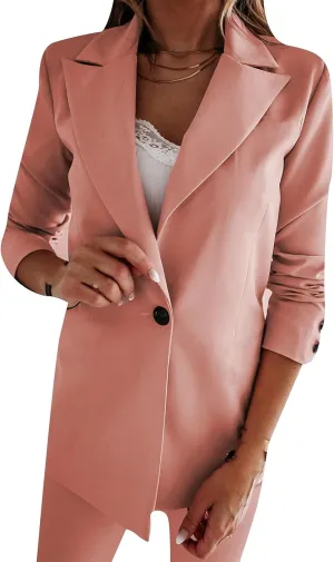 Womens Casual Blazer Button Down Lapel Long Sleeve Jackets Open Front Work Office Jacket Bussiness Blazer